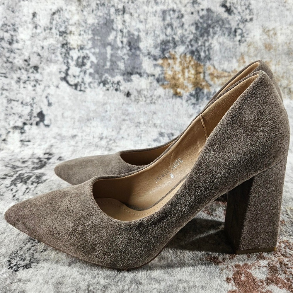 VICI Block Heels Pumps Womens 8 Jasmin Taupe Suede Pointed Toe Faux Suede - Picture 9 of 13